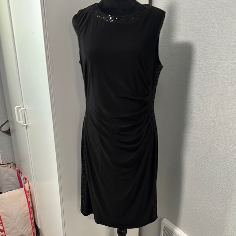 Chaps Elegant Black Midi Dress with Sequin Detail